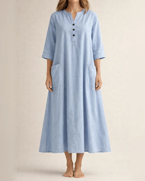 Women's Dresses Women's Mid-length V-neck Half-sleeved Cotton and Linen Loose Dresses | JRSEE:b1d35876-180e-489d-8a10-2b2b8d91cdbe