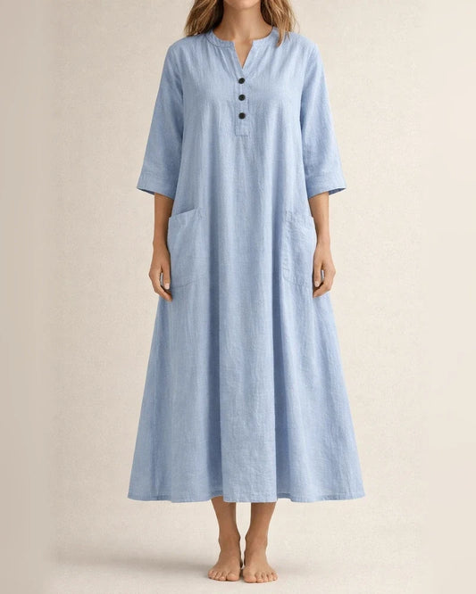 Women's Dresses Women's Mid-length V-neck Half-sleeved Cotton and Linen Loose Dresses | JRSEE:b1d35876-180e-489d-8a10-2b2b8d91cdbe