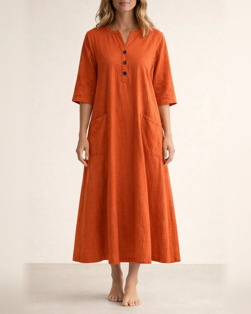 Women's Dresses Women's Mid-length V-neck Half-sleeved Cotton and Linen Loose Dresses | JRSEE:61339eda-ae52-486b-b5f7-a17a66e7f005