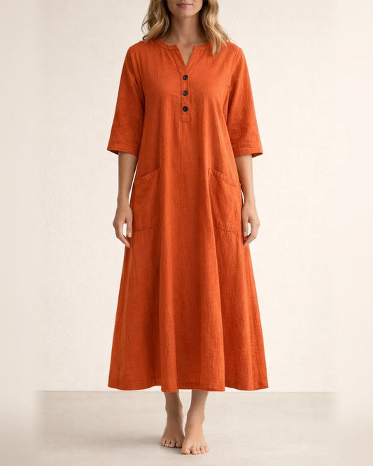 Women's Dresses Women's Mid-length V-neck Half-sleeved Cotton and Linen Loose Dresses | JRSEE:61339eda-ae52-486b-b5f7-a17a66e7f005