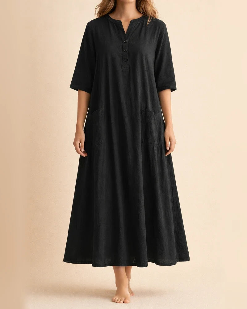 Women's Dresses Women's Mid-length V-neck Half-sleeved Cotton and Linen Loose Dresses | JRSEE:6728f317-3158-4e6b-a4e6-dc73c5258c3b
