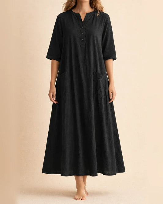 Women's Dresses Women's Mid-length V-neck Half-sleeved Cotton and Linen Loose Dresses | JRSEE:6728f317-3158-4e6b-a4e6-dc73c5258c3b