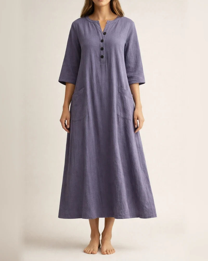 Women's Dresses Women's Mid-length V-neck Half-sleeved Cotton and Linen Loose Dresses | JRSEE:252b2f01-1d56-4061-8afe-51ea1280620d