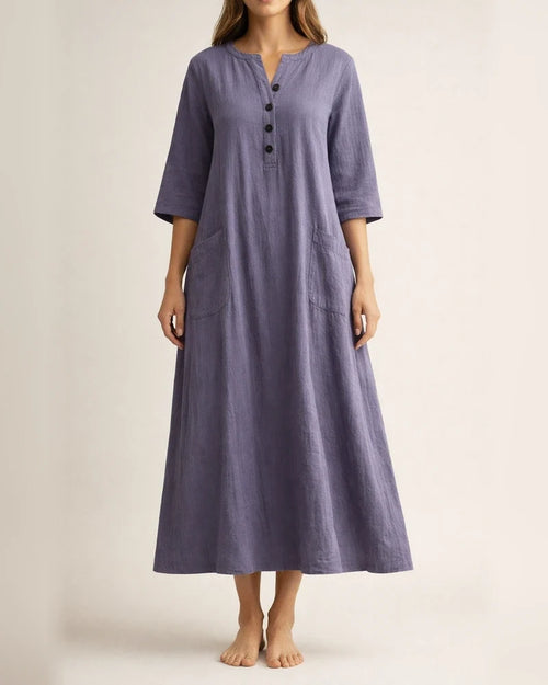 Women's Dresses Women's Mid-length V-neck Half-sleeved Cotton and Linen Loose Dresses | JRSEE:252b2f01-1d56-4061-8afe-51ea1280620d