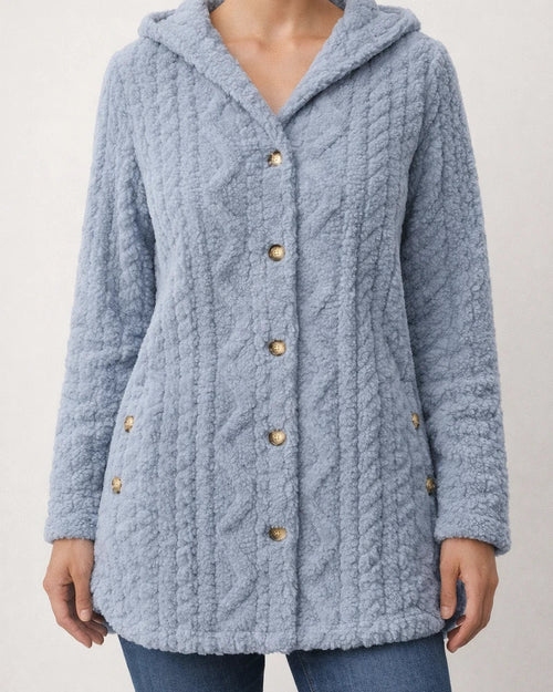 Women's Fall and Winter Hooded Solid Color Cardigan Buttons Long-sleeved Casual Jacket | JRSEE:cb1d652f-2768-4cba-8238-05e9e1b840ef