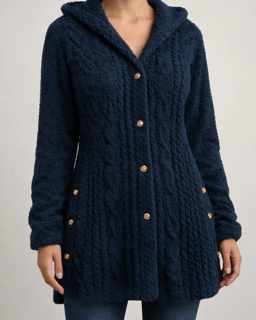 Women's Fall and Winter Hooded Solid Color Cardigan Buttons Long-sleeved Casual Jacket | JRSEE:8c720d28-2734-4947-8139-7c746869db79