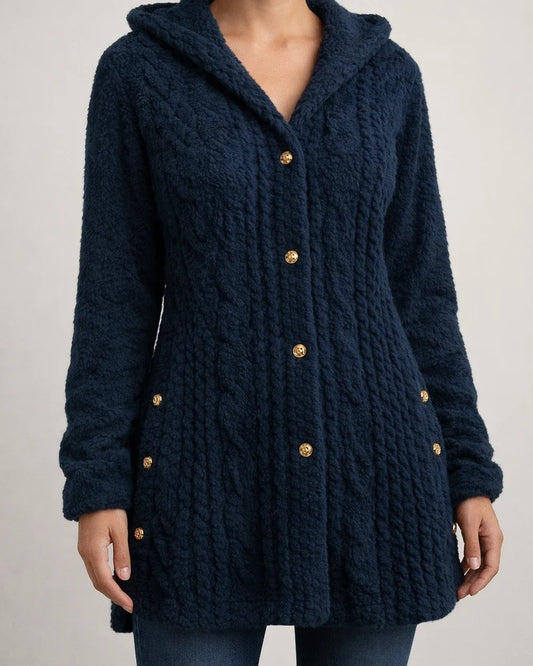 Women's Fall and Winter Hooded Solid Color Cardigan Buttons Long-sleeved Casual Jacket | JRSEE:8c720d28-2734-4947-8139-7c746869db79