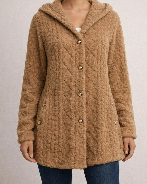 Women's Fall and Winter Hooded Solid Color Cardigan Buttons Long-sleeved Casual Jacket | JRSEE:f2bff51a-5074-4e6e-9bff-04257073099c