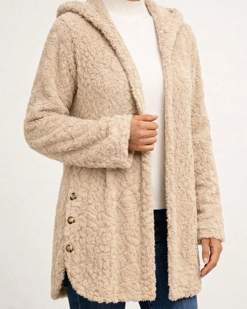 Women's Fall and Winter Hooded Solid Color Cardigan Buttons Long-sleeved Casual Jacket | JRSEE:54f179b8-98b5-460f-8603-d6a8a23ab4cd