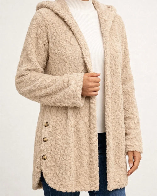 Women's Fall and Winter Hooded Solid Color Cardigan Buttons Long-sleeved Casual Jacket | JRSEE:54f179b8-98b5-460f-8603-d6a8a23ab4cd