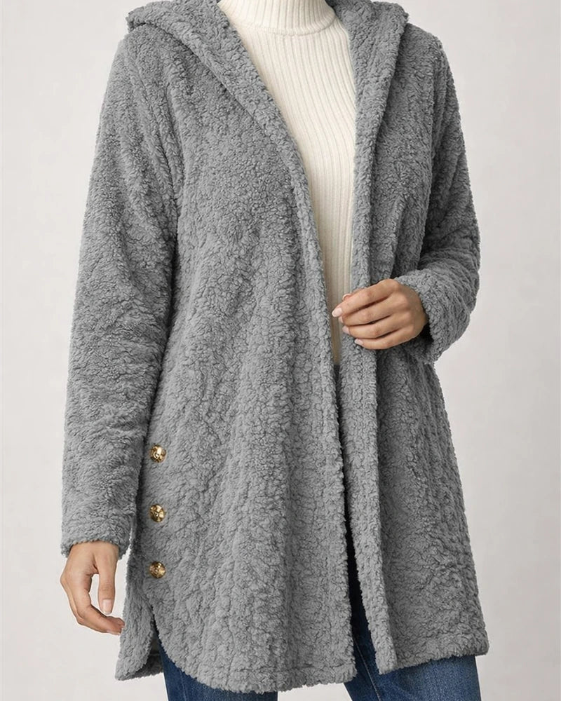 Women's Fall and Winter Hooded Solid Color Cardigan Buttons Long-sleeved Casual Jacket | JRSEE:40a97ee2-a2c9-4529-9be6-f49bd34dddf7