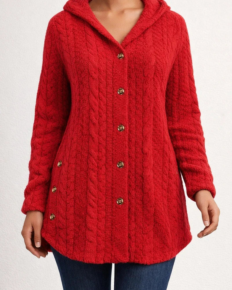 Women's Fall and Winter Hooded Solid Color Cardigan Buttons Long-sleeved Casual Jacket | JRSEE:9a010352-b783-484a-8f0c-557acff89659