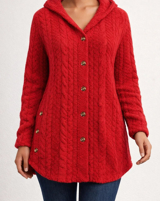 Women's Fall and Winter Hooded Solid Color Cardigan Buttons Long-sleeved Casual Jacket | JRSEE:9a010352-b783-484a-8f0c-557acff89659