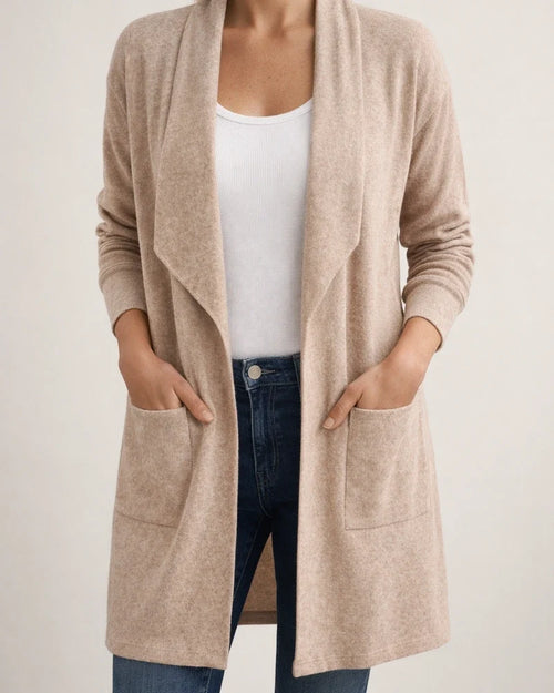 Women's Fall and Winter Lapel Long Knitted Cardigan Thin Tweed Jacket | JRSEE:075a054e-d79e-429c-b6ce-d5595e36179c