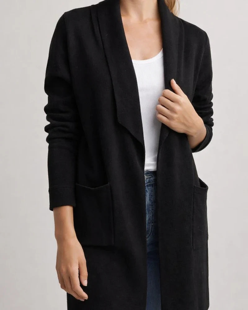 Women's Fall and Winter Lapel Long Knitted Cardigan Thin Tweed Jacket | JRSEE:deac1ba6-c32b-49b9-b9b5-4bbbbff89703