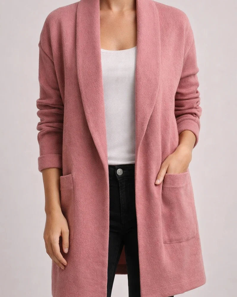 Women's Fall and Winter Lapel Mid-length Knitted Cardigan Thin Tweed Jacket | JRSEE:eef280eb-dbc8-4318-b184-0aa7ac12eb9c
