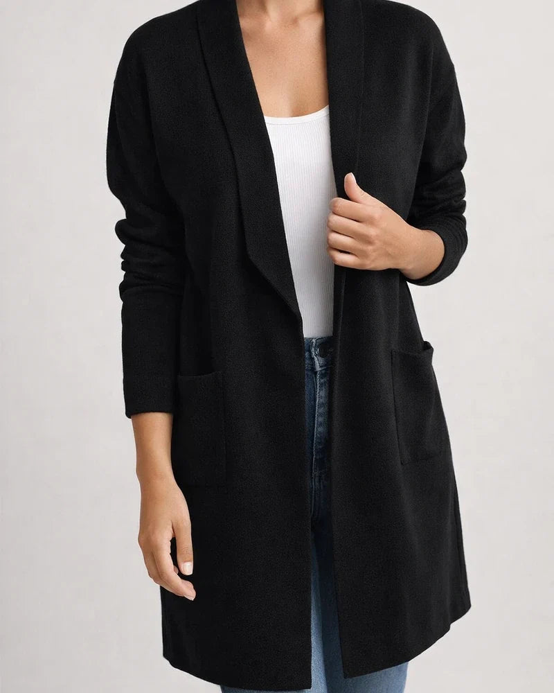 Women's Fall and Winter Lapel Mid-length Knitted Cardigan Thin Tweed Jacket | JRSEE:048e7419-c2ec-42c0-9d04-f23e0f5f72d7