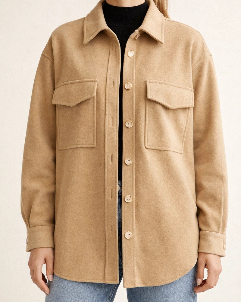 Women's Fall and Winter Lapel Single-breasted Thickened Solid Color Tweed Loose Jacket | JRSEE:09ff394f-3878-4f39-a068-d2681d6ded59
