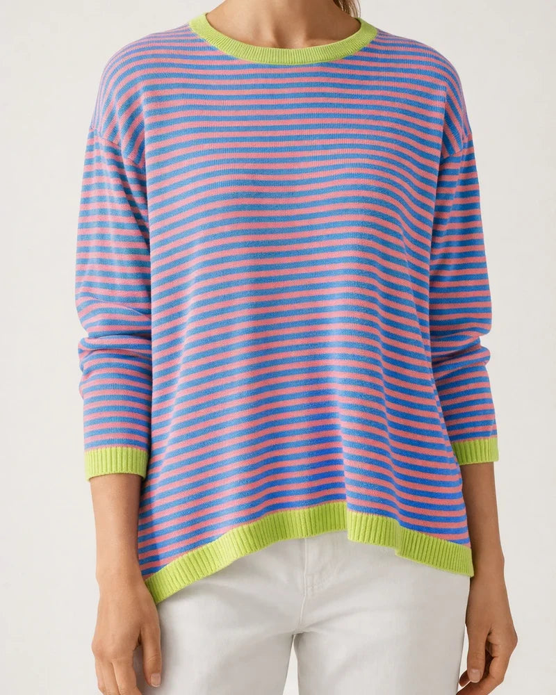 Women's Fall and Winter Round Neck Striped Colorful Long-sleeved Casual Sweater Loose | JRSEE:9832497b-1122-4db5-add1-05c853fed513