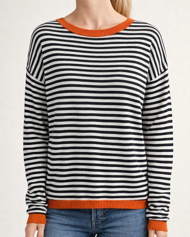 Women's Fall and Winter Round Neck Striped Colorful Long-sleeved Casual Sweater Loose | JRSEE:bf8e972b-cbc2-4a59-96d8-1befe11c9e08