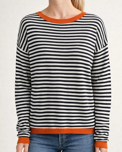 Women's Fall and Winter Round Neck Striped Colorful Long-sleeved Casual Sweater Loose | JRSEE:bf8e972b-cbc2-4a59-96d8-1befe11c9e08
