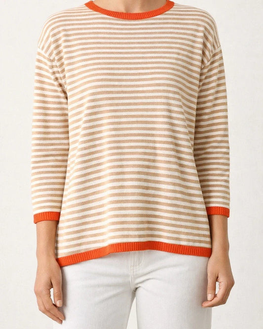 Women's Fall and Winter Round Neck Striped Colorful Long-sleeved Casual Sweater Loose | JRSEE:3989be7e-1dd9-4d8b-b096-c30562a0e8e0