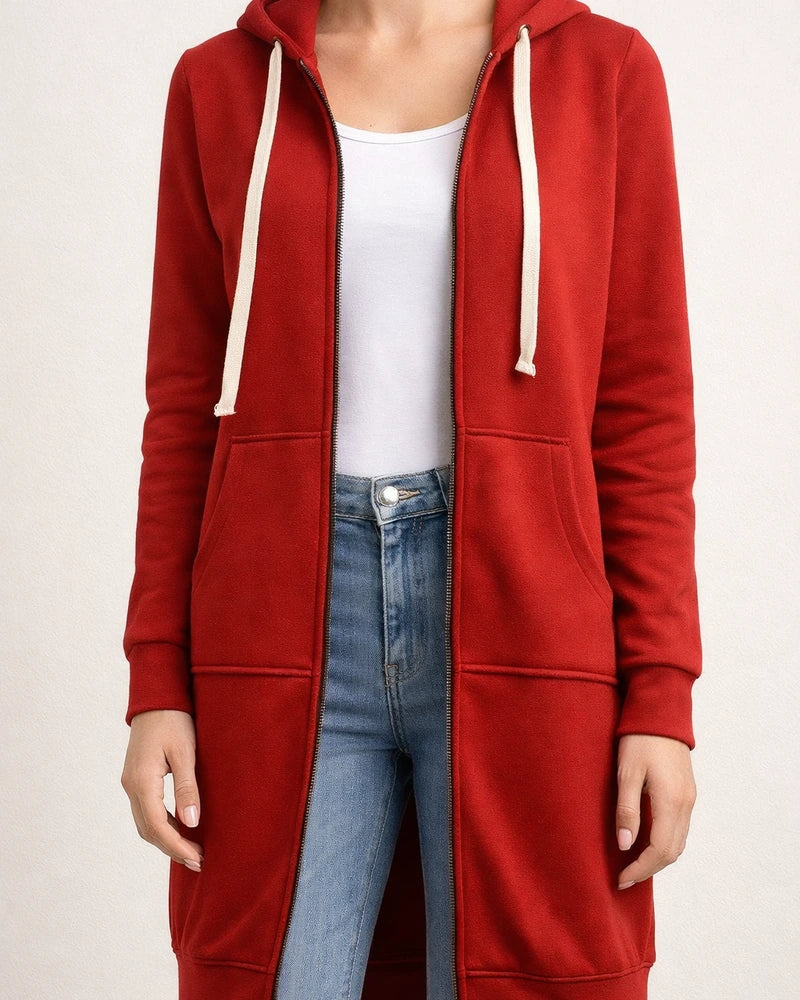 Women's Fall and Winter Sweater Large Size Loose Hooded Medium-length Jacket Plus Size Solid Color Jacket | JRSEE:4772f57b-009e-4e93-83d3-900d6201055d