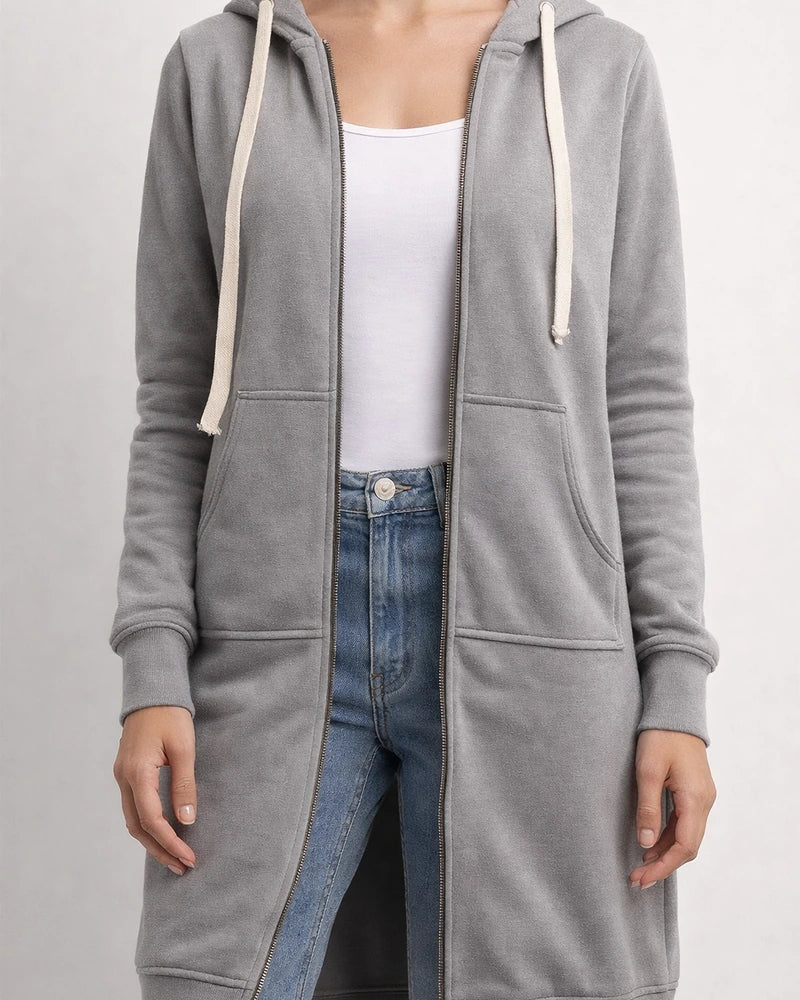 Women's Fall and Winter Sweater Large Size Loose Hooded Medium-length Jacket Plus Size Solid Color Jacket | JRSEE:fb794ca5-507f-4878-8816-c413998f7863