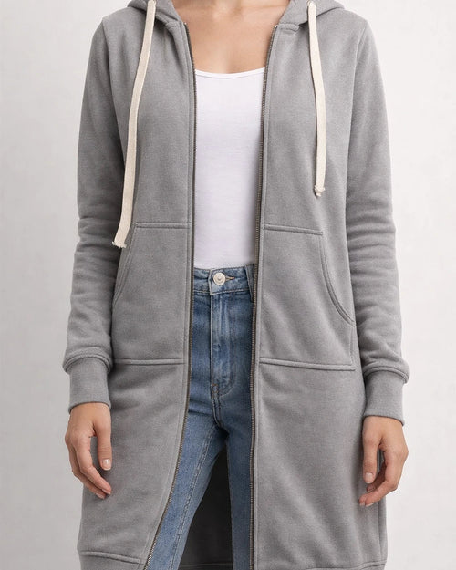 Women's Fall and Winter Sweater Large Size Loose Hooded Medium-length Jacket Plus Size Solid Color Jacket | JRSEE:fb794ca5-507f-4878-8816-c413998f7863