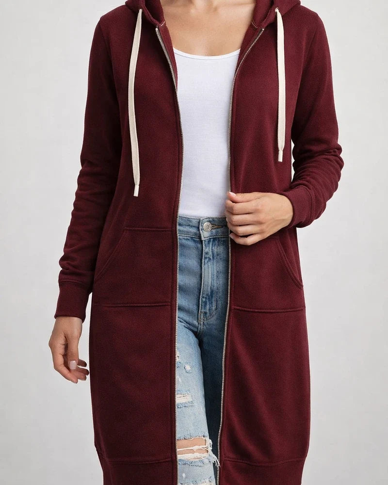 Women's Fall and Winter Sweater Large Size Loose Hooded Medium-length Jacket Plus Size Solid Color Jacket | JRSEE:fab1d2ec-4c2f-4361-a48d-4cda83af3879