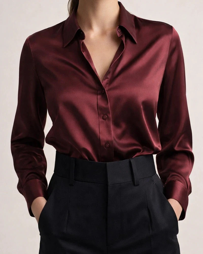 Women's Fall Solid Color Fashionable Elegant Long-Sleeve Button-Up V-Neck Shirt | JRSEE:3c58d176-a839-4f56-9924-c3ecd26ce195