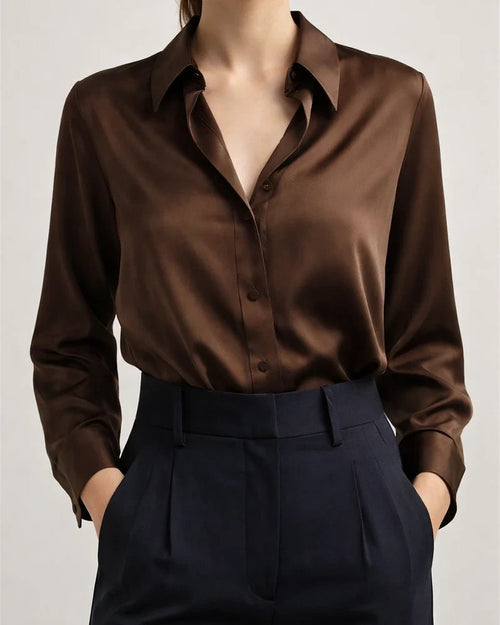 Women's Fall Solid Color Fashionable Elegant Long-Sleeve Button-Up V-Neck Shirt | JRSEE:96a0e632-cbfa-4476-a3d6-9956e706c732