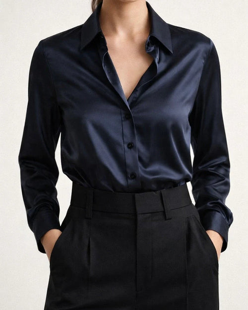 Women's Fall Solid Color Fashionable Elegant Long-Sleeve Button-Up V-Neck Shirt | JRSEE:c1d94339-7e67-4c24-a50a-f8198a467b50
