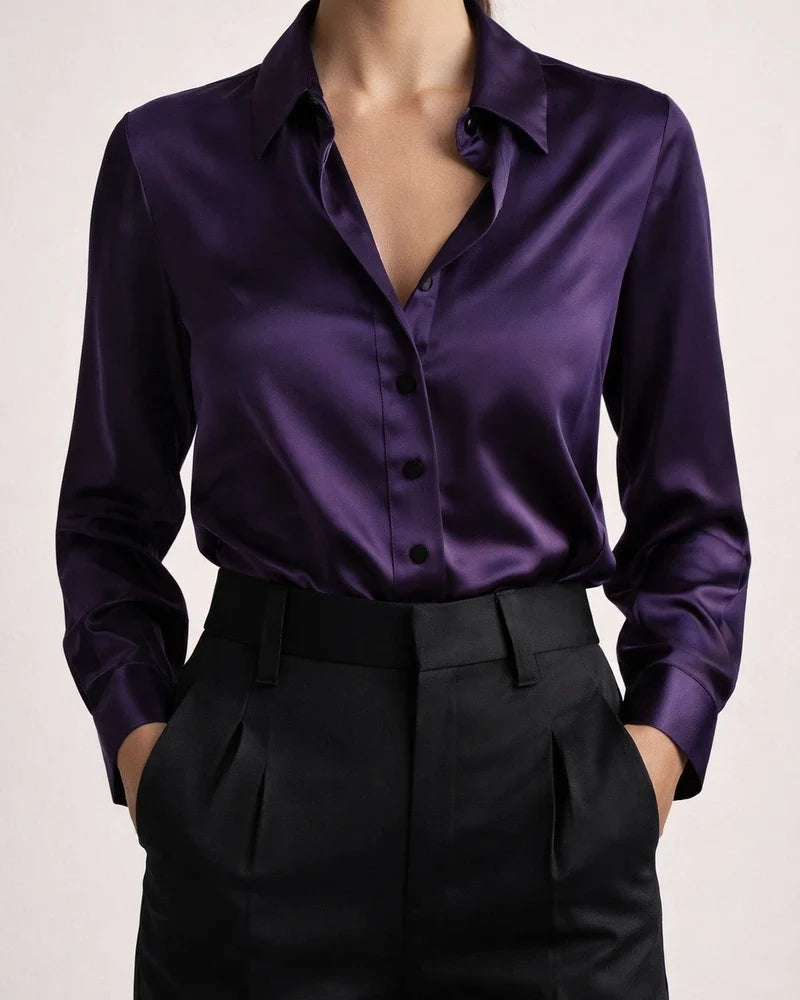 Women's Fall Solid Color Fashionable Elegant Long-Sleeve Button-Up V-Neck Shirt | JRSEE:4d0b2dba-66d3-4224-ac22-865e6f88ea11