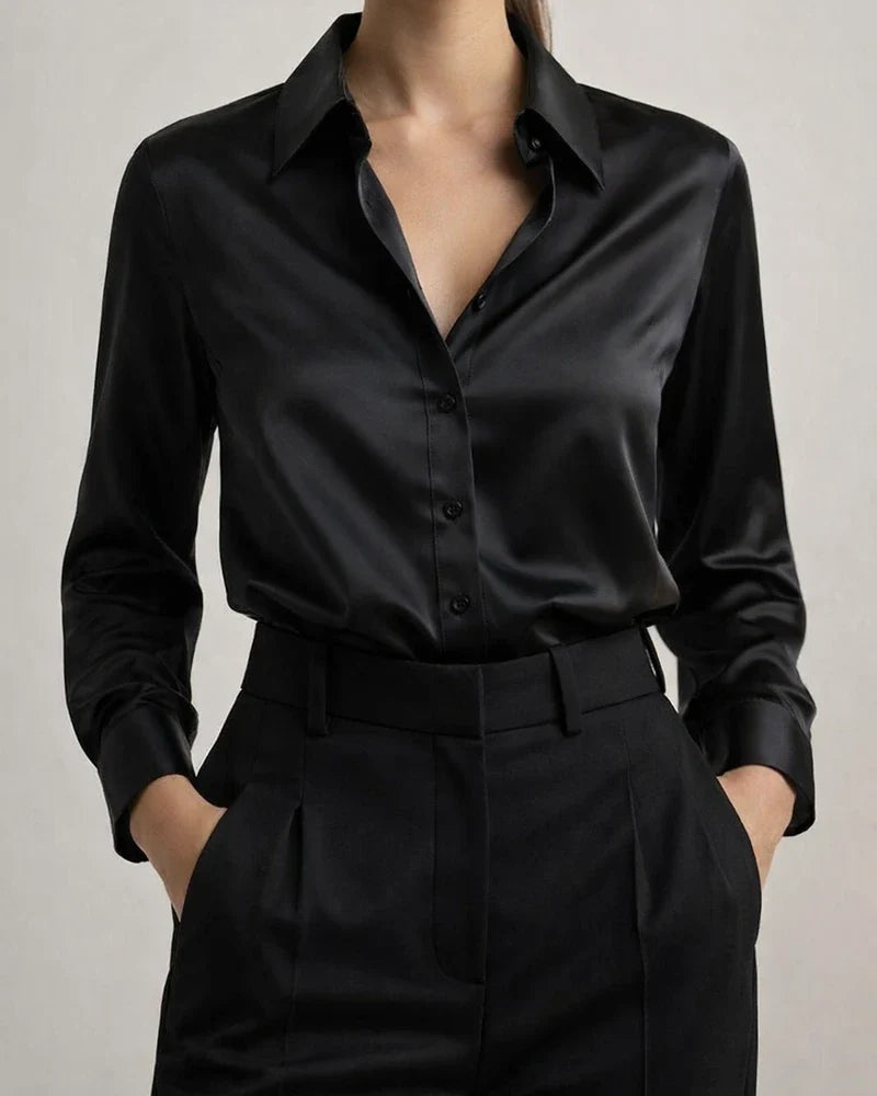 Women's Fall Solid Color Fashionable Elegant Long-Sleeve Button-Up V-Neck Shirt | JRSEE:044ffd7d-caec-4569-85a0-a4e3c26dc010