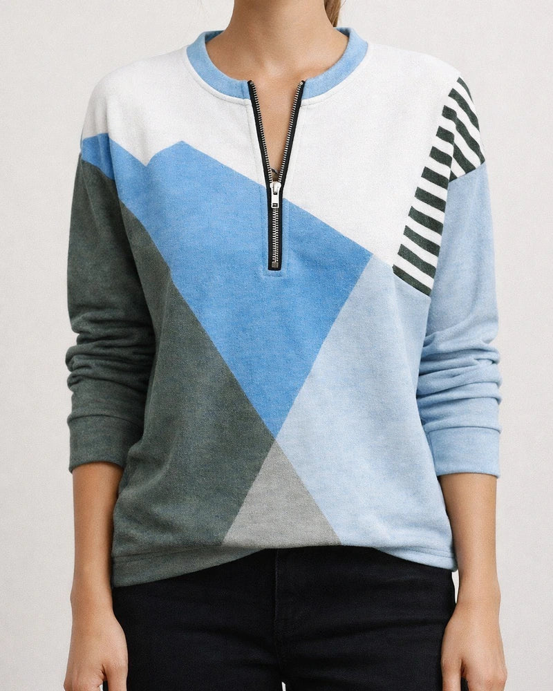 Women's Fall/Winter Color-Blocked Relaxed Fit Long Sleeve V-Neck Hoodie with Zipper | JRSEE:1c58a70e-2ee8-4bc3-a748-f8fa8fd55e77