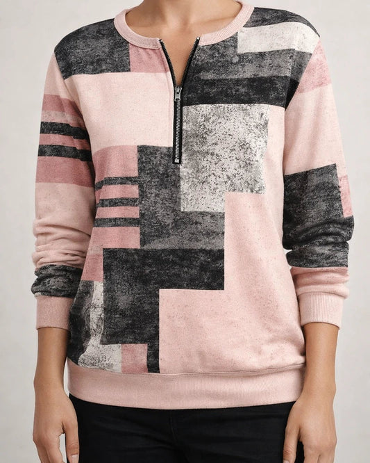 Women's Fall/Winter Color-Blocked Relaxed Fit Long Sleeve V-Neck Hoodie with Zipper | JRSEE:9acfe24d-341a-4f06-8011-832cd35dbaea