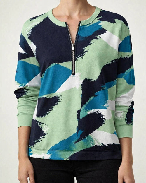 Women's Fall/Winter Color-Blocked Relaxed Fit Long Sleeve V-Neck Hoodie with Zipper | JRSEE:31ab49bd-51bf-42eb-adaa-1616a822c7d5