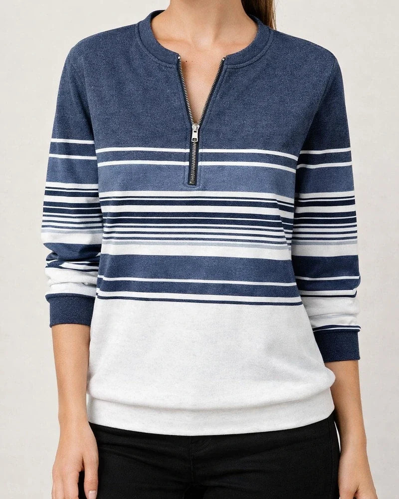 Women's Fall/Winter Color-Blocked Relaxed Fit Long Sleeve V-Neck Hoodie with Zipper | JRSEE:9a337180-b2d0-42bb-b511-3ce17261c58e