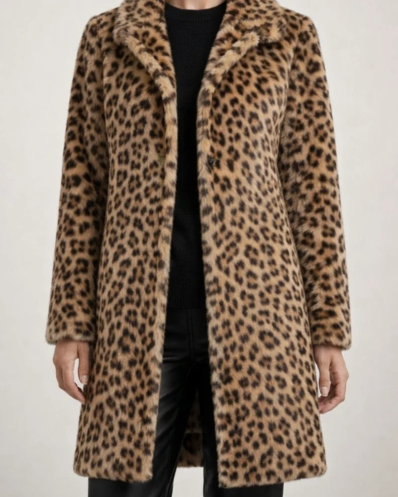 Women's Fall/Winter Fashion Leopard Print Faux Fur Mid-Length Coat | JRSEE:9212dc79-995f-4447-8c6f-16e33cb2de19
