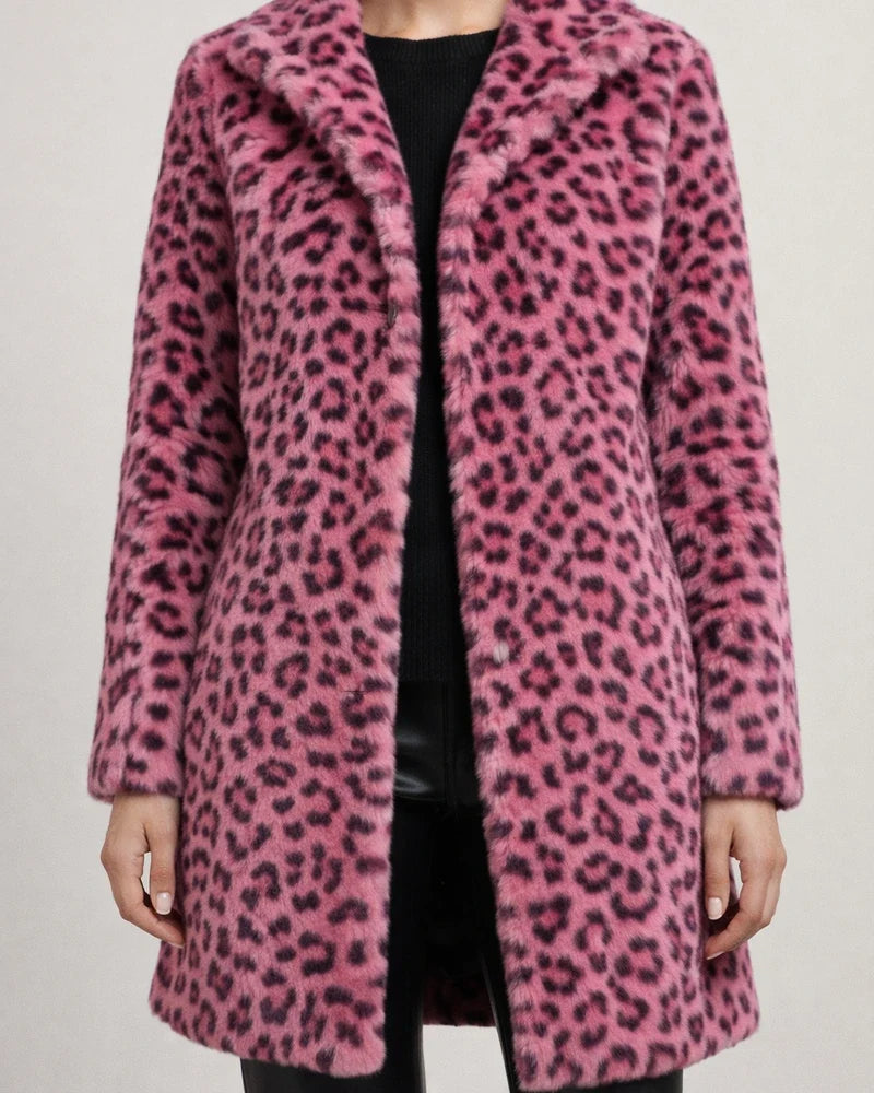 Women's Fall/Winter Fashion Leopard Print Faux Fur Mid-Length Coat | JRSEE:33ee6c63-a956-49f7-bc10-ec7cd4cbd775