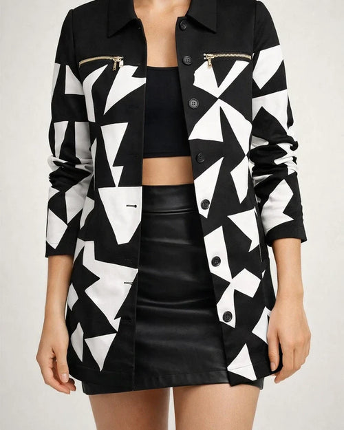 Women's Fall/Winter Long-Sleeve Zipper Color-Block Printed Checkered Letter Collar Blazer | JRSEE:d4b1f6d8-d214-4a6c-83a3-099061c53dfd