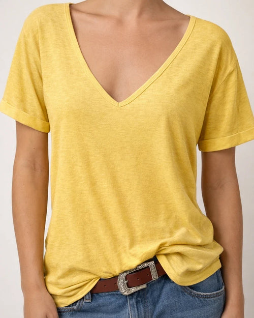 Women's Fashion Deep V-neck Short-sleeved Tops Solid Color Casual Loose Short-sleeved | JRSEE:96113ecc-5f02-4e7a-ada5-ea05765a8eaa