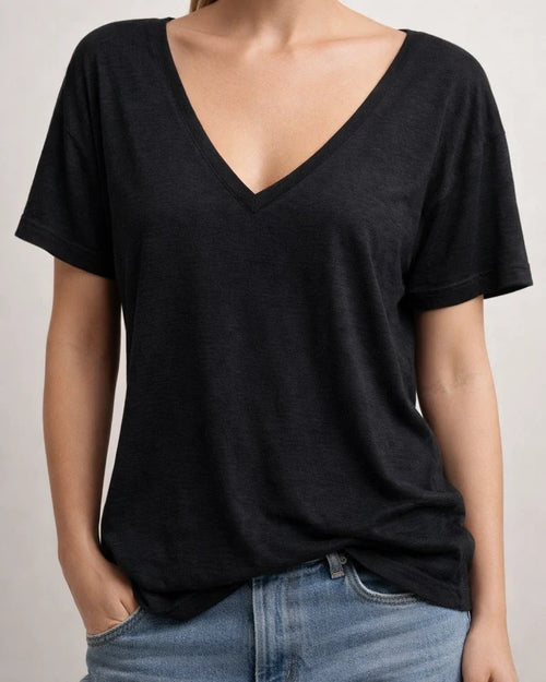 Women's Fashion Deep V-neck Short-sleeved Tops Solid Color Casual Loose Short-sleeved | JRSEE:d2ab2176-3c28-4633-bd06-bdc7e7bd4d98