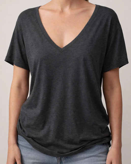Women's Fashion Deep V-neck Short-sleeved Tops Solid Color Casual Loose Short-sleeved | JRSEE:91fb55cf-da9c-41fa-b04b-072fb33e2d50
