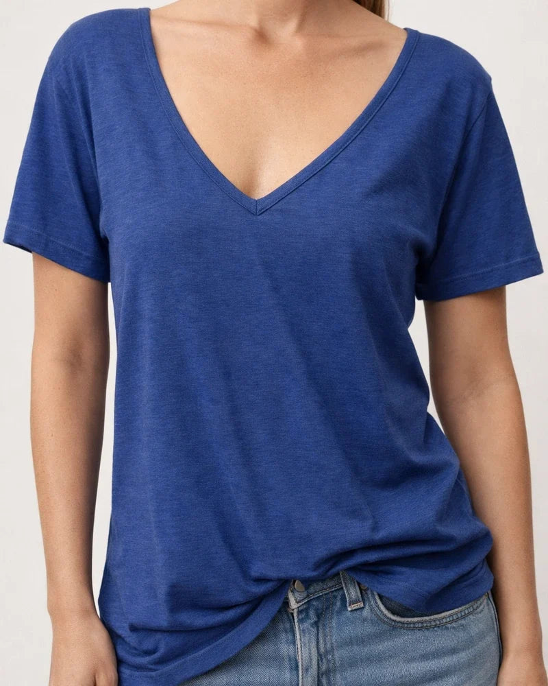 Women's Fashion Deep V-neck Short-sleeved Tops Solid Color Casual Loose Short-sleeved | JRSEE:7a7d64e5-53dc-43bb-9891-7978625fcbec