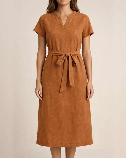 Women's Fashion Midi Dress: V-neck Solid Color Short-Sleeve Bow Dress | JRSEE:8dc4d2d0-8be0-449e-83e9-b57071e43b55