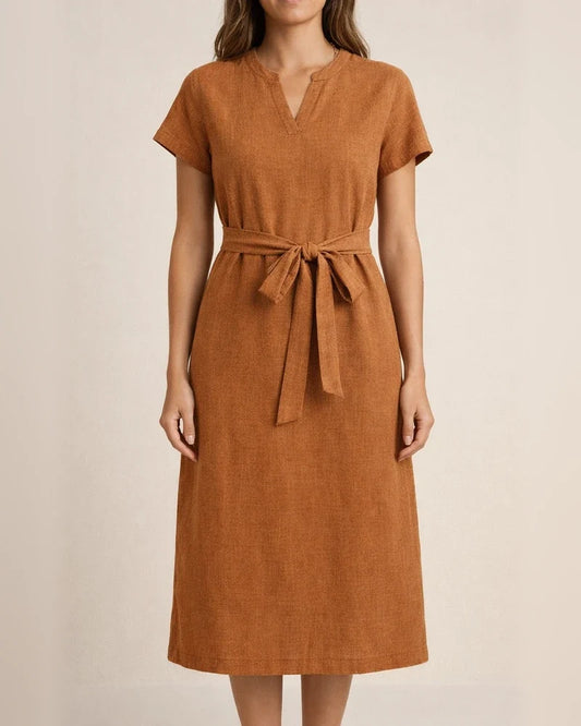 Women's Fashion Midi Dress: V-neck Solid Color Short-Sleeve Bow Dress | JRSEE:8dc4d2d0-8be0-449e-83e9-b57071e43b55