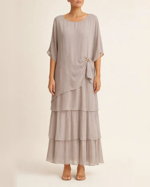 Women's Fashion New Chiffon Mesh Bat Sleeve Round Neck Long Dresses Five-quarter Sleeve Cake Skirt | JRSEE:03e07acd-862c-445d-95bf-b6707fc67f8a