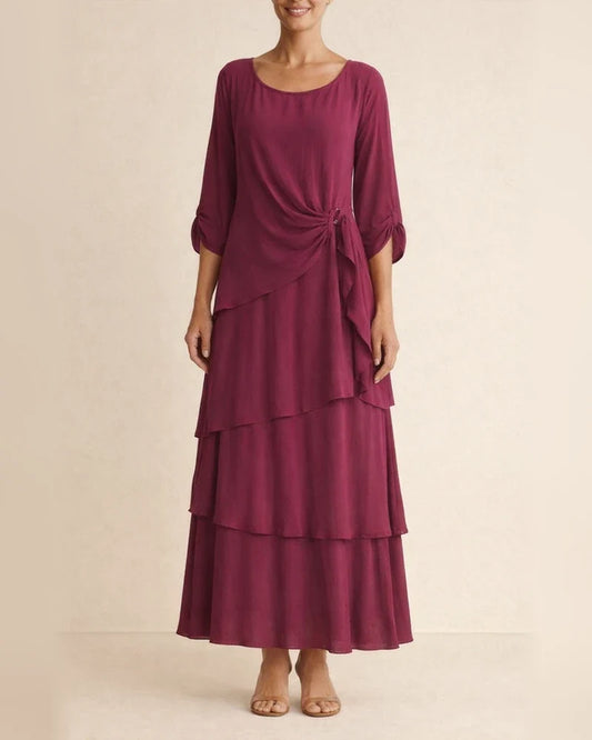 Women's Fashion New Chiffon Mesh Bat Sleeve Round Neck Long Dresses Five-quarter Sleeve Cake Skirt | JRSEE:f66d6f9a-8cd9-4565-bf87-257db34270f8